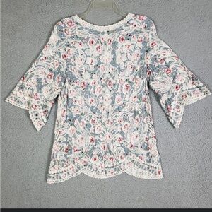 Solitaire Floral Embroidered Blouse in Blue and Pink